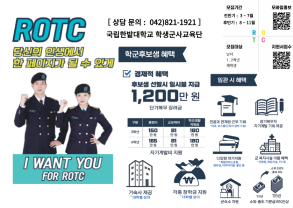 육군rotc 모집기간 2024.09.02~10.13 모집대상 남녀 1,2학년 재학생