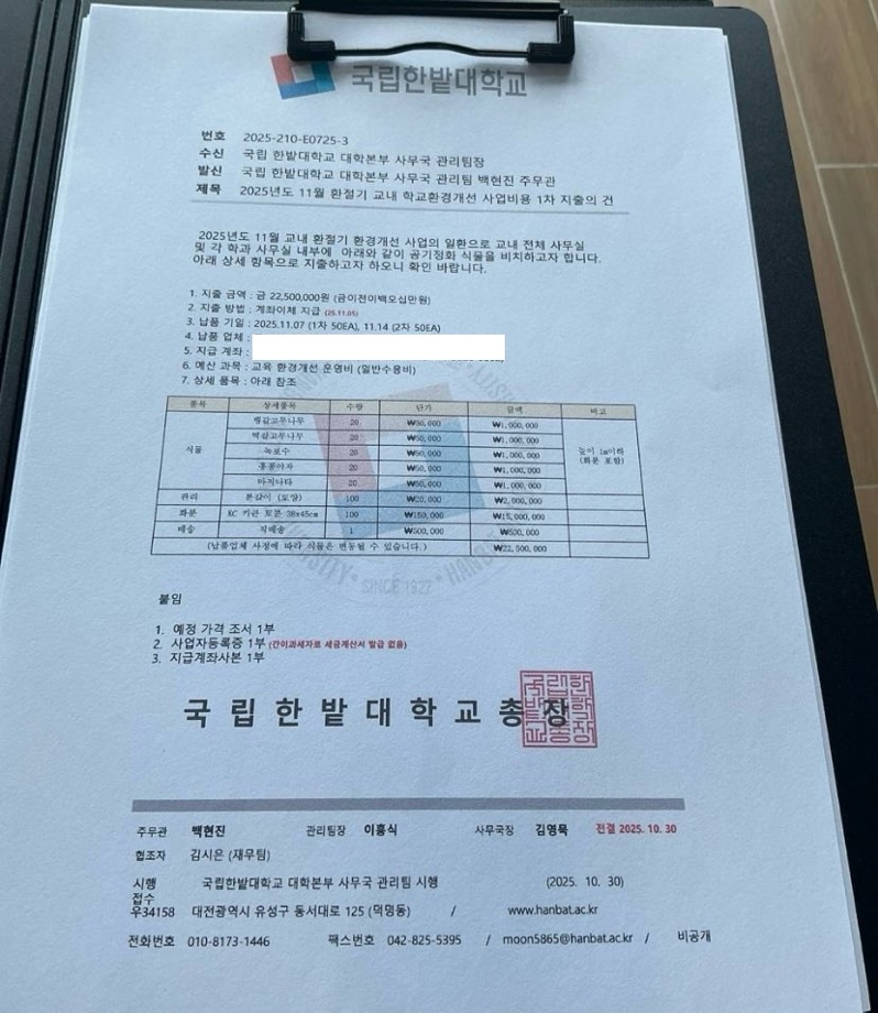 국립한밭대, 교직원 사칭 ‘가짜 주문’ 사기에 “주의 당부” 이미지